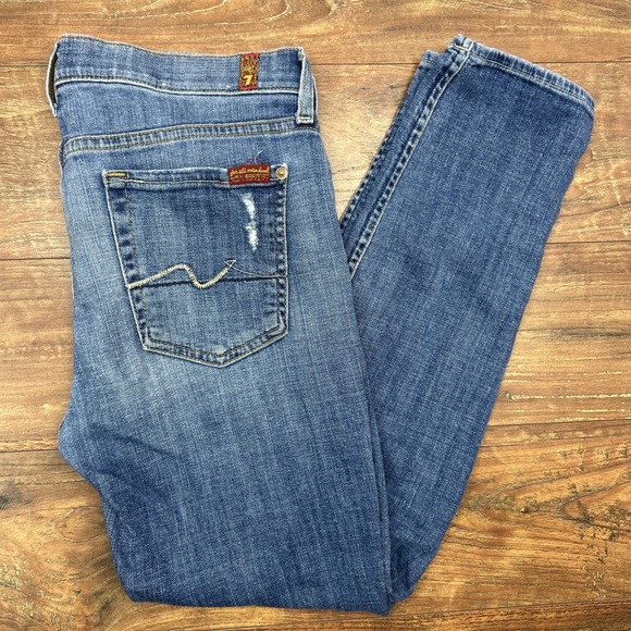 7 For All Mankind Josefina Skinny Boyfriend Jean Distressed Button Fly Size‎ 27 - Picture 1 of 11